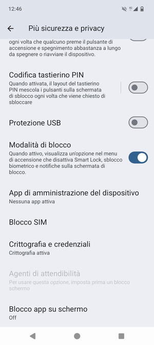 Scorri e seleziona Blocco SIM