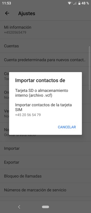 Seleccione Importar contactos de la tarjeta SIM