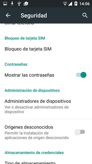 Para cambiar el PIN de la tarjeta SIM, vuelva al menú Seguridad y seleccione Bloqueo de tarjeta SIM