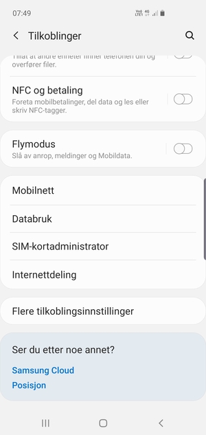 Bla til og velg Internettdeling