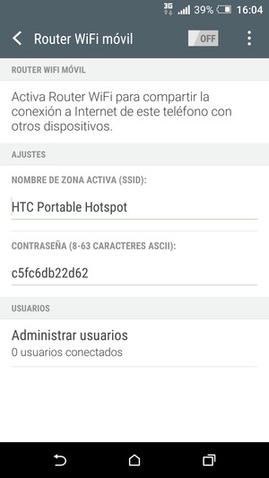 Introduzca una contraseña de al menos 8 caracteres y active Router WiFi móvil