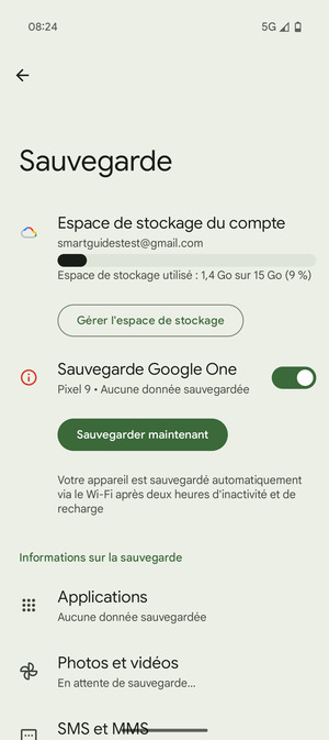 Sélectionnez Espace de stockage du compte