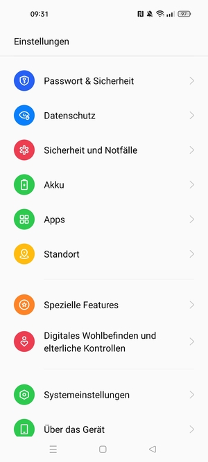 Scrollen Sie und wählen Sie Passwort & Sicherheit