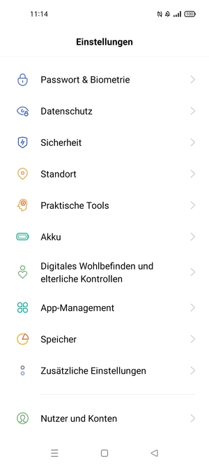 Um Ihre Bildschirmsperre zu aktivieren, gehen Sie zum Einstellungen Menü und wählen Sie  Passwort & Biometrie
