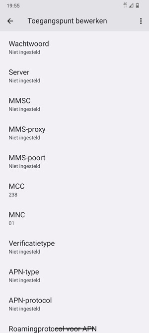 Scroll naar beneden en voer mms-gegevens in
