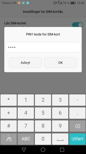 Skriv inn Gammel PIN-kode for SIM-kort og velg OK