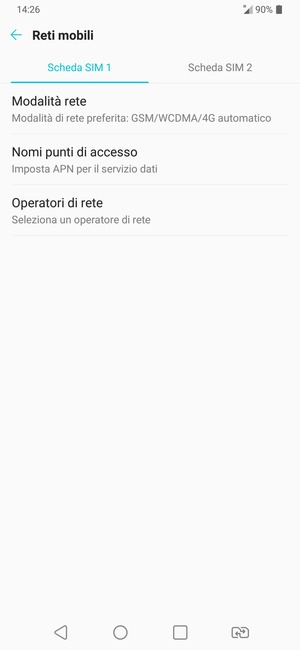 Seleziona Scheda SIM 1 o Scheda SIM 2 e poi Operatori di rete