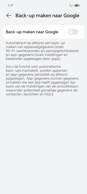 Schakel Back-up maken naar Google in