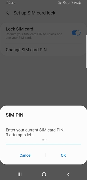 Enter your Current SIM card PIN and select OK