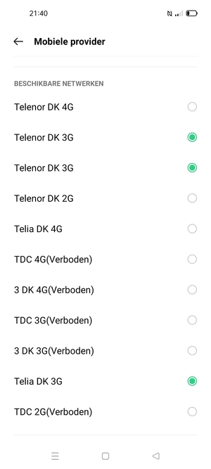 Selecteer een netwerkoperator uit de lijst