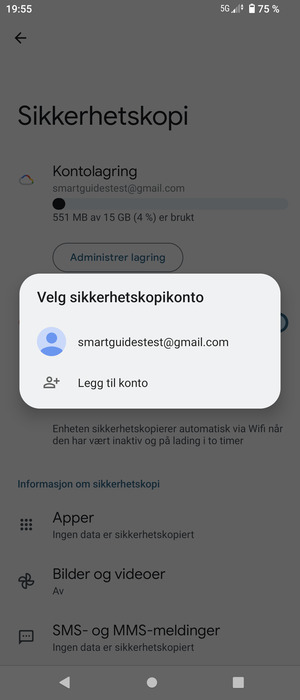 Velg sikkerhetskopi-kontoen din