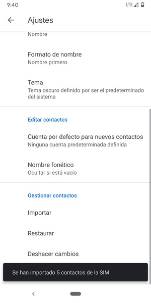 Sus contactos se guardarán en su cuenta de Google y se guardarán en su teléfono la próxima vez que Google sea sincronizado.