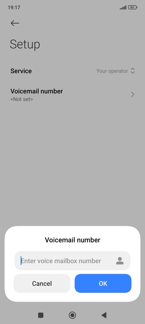 Enter the Voicemail number and select OK