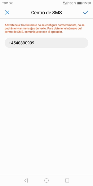 Introduzca el Centro de SMS y seleccione Aceptar