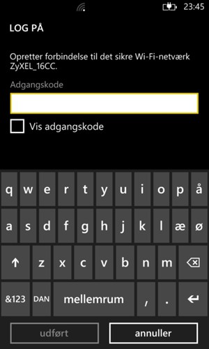 Indtast Wi-Fi adgangskoden og vælg udført