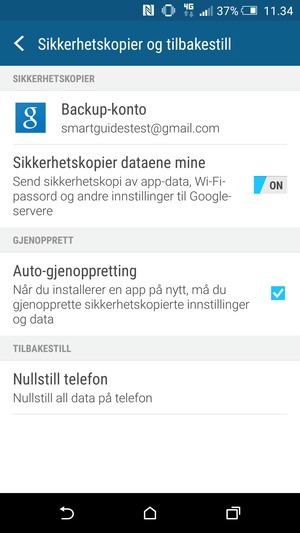 Gå tilbake til Innstillinger-menyen