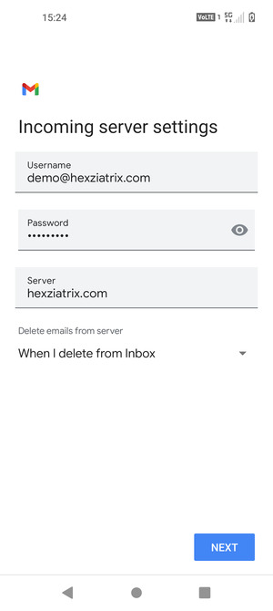 Enter Username and Incoming server address. Select NEXT