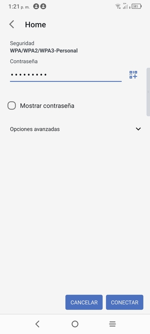 Introduzca la contraseña de Wi-Fi y seleccione CONECTAR