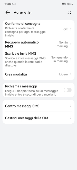 Seleziona Centro messaggi SMS