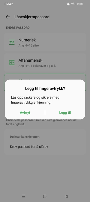 Velg ønsket alternativ