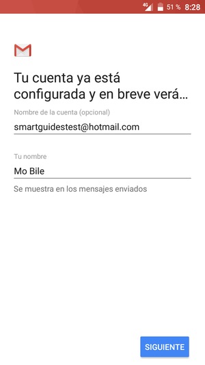 Déle a su cuenta un nombre y escriba su nombre. Seleccione SIGUIENTE