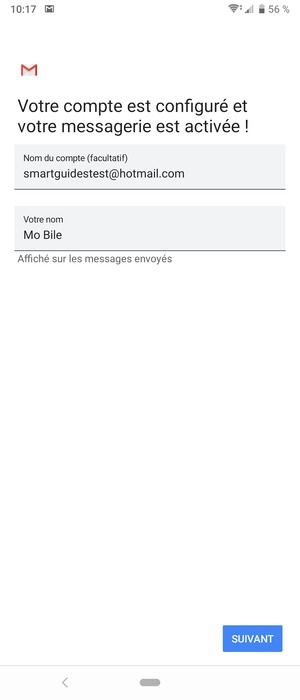 Donnez un nom à votre compte et saisissez Votre nom. Sélectionnez SUIVANT