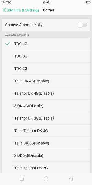 Select a network operator from the list