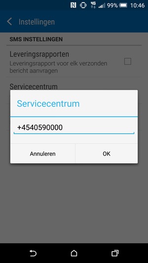 Voer het Servicecentrum nummer in en selecteer OK