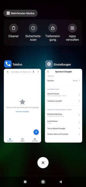 Wählen Sie das Symbol Löschen, um alle laufende Apps zu schließen