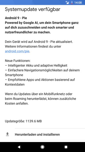 Falls Ihr Handy nicht aktualisiert ist, wählen Sie Herunterladen und installieren
