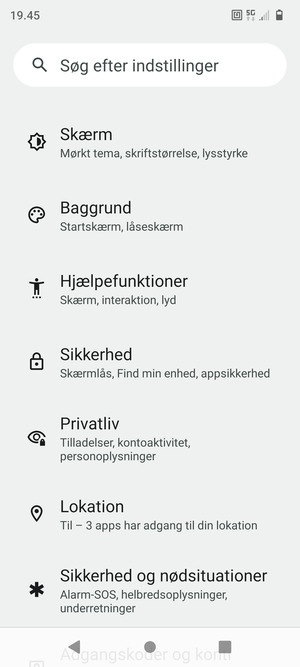 Scroll til og vælg Sikkerhed