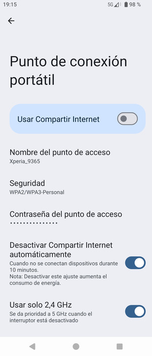 Seleccione Contraseña del punto de acceso