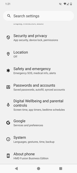 Scroll to and select Security and privacy