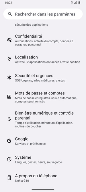 Faites défiler et sélectionnez Systéme