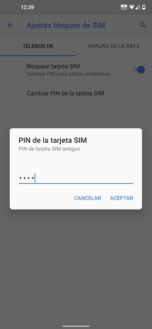 Introduzca PIN de tarjeta SIM antiguo y seleccione ACEPTAR