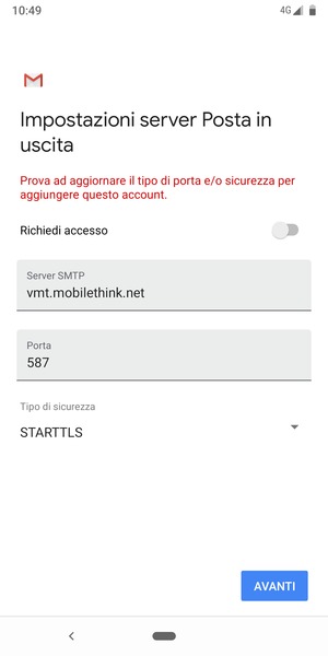 Seleziona Tipo di sicurezza