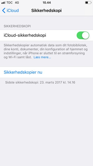 Slå iCloud-sikkerhedskopi til