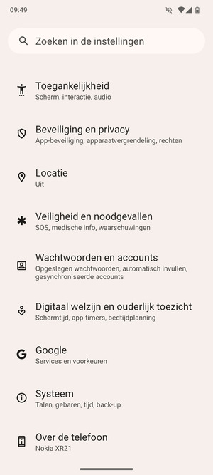 Scroll naar en selecteer Beveiliging en privacy