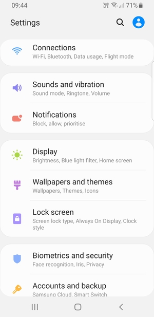Scroll to and select Biometrics and security