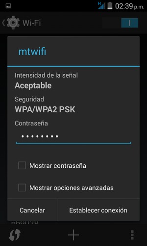 Introduzca la contraseña de Wi-Fi y seleccione Establecer conexión