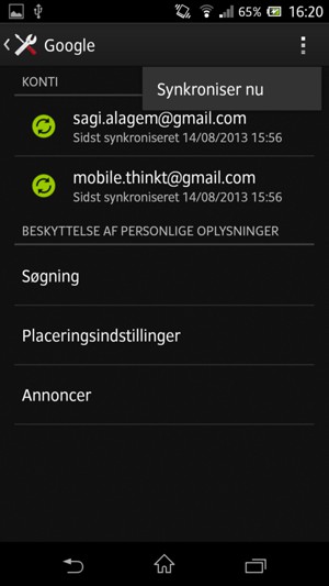 Vælg Synkroniser nu