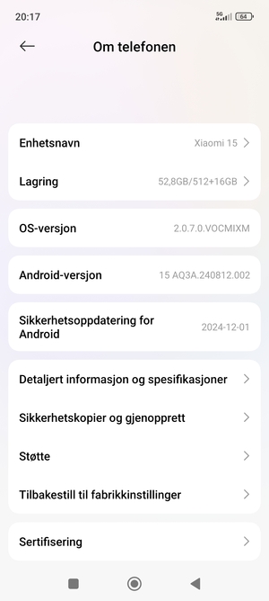 Bla til og velg Sikkerhetskopier og gjenopprett