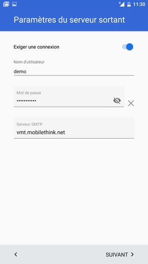 Saisissez l'adresse du serveur sortant