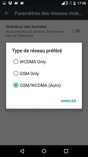 Sélectionnez GSM only pour activer la 2G et WCDMA/GSM (Auto) pour activer la 3G