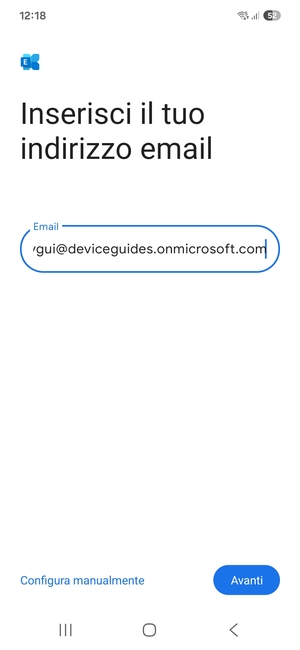 Inserisci il tuo indirizzo email e seleziona Configura manualmente