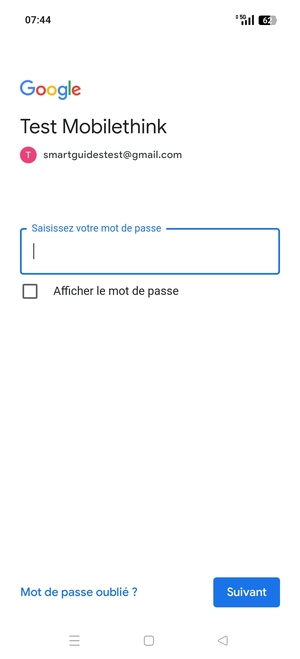 Saisissez votre mot de passe et sélectionnez Suivant