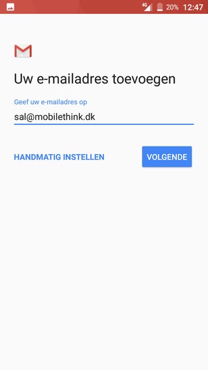 Voer uw e-mailadres in en selecteer HANDMATIG INSTELLEN