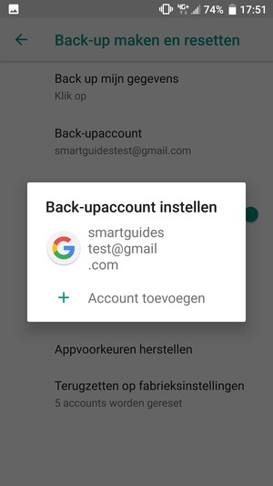 Selecteer uw back-up-account