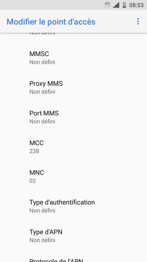Faites défiler vers le bas et saisissez les informations MMS
