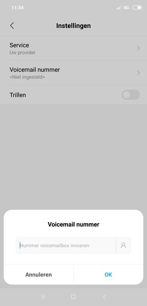 Voer het Voicemail nummer in en selecteer OK